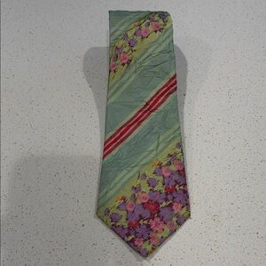 Kenzo Men's Floral Stripe Tie in Sage Green, Purple and Red